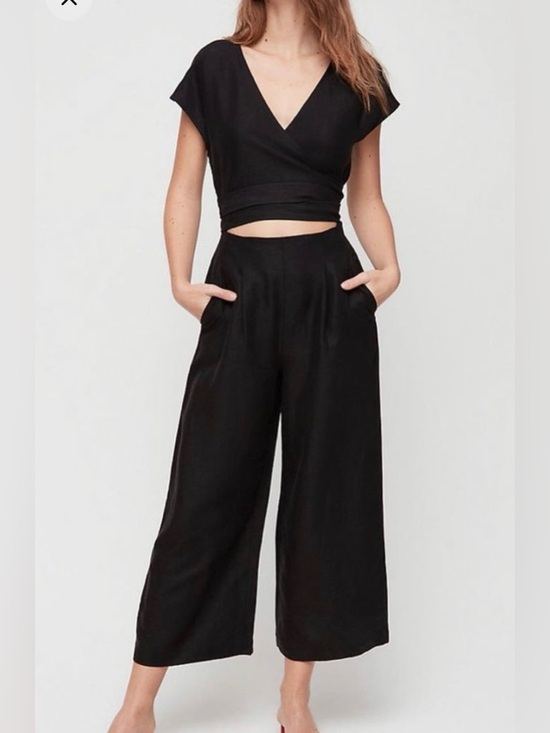 Wilfred Pants - Wilfred Black Wide-Leg linen Jumpsuit with Wrap Top
